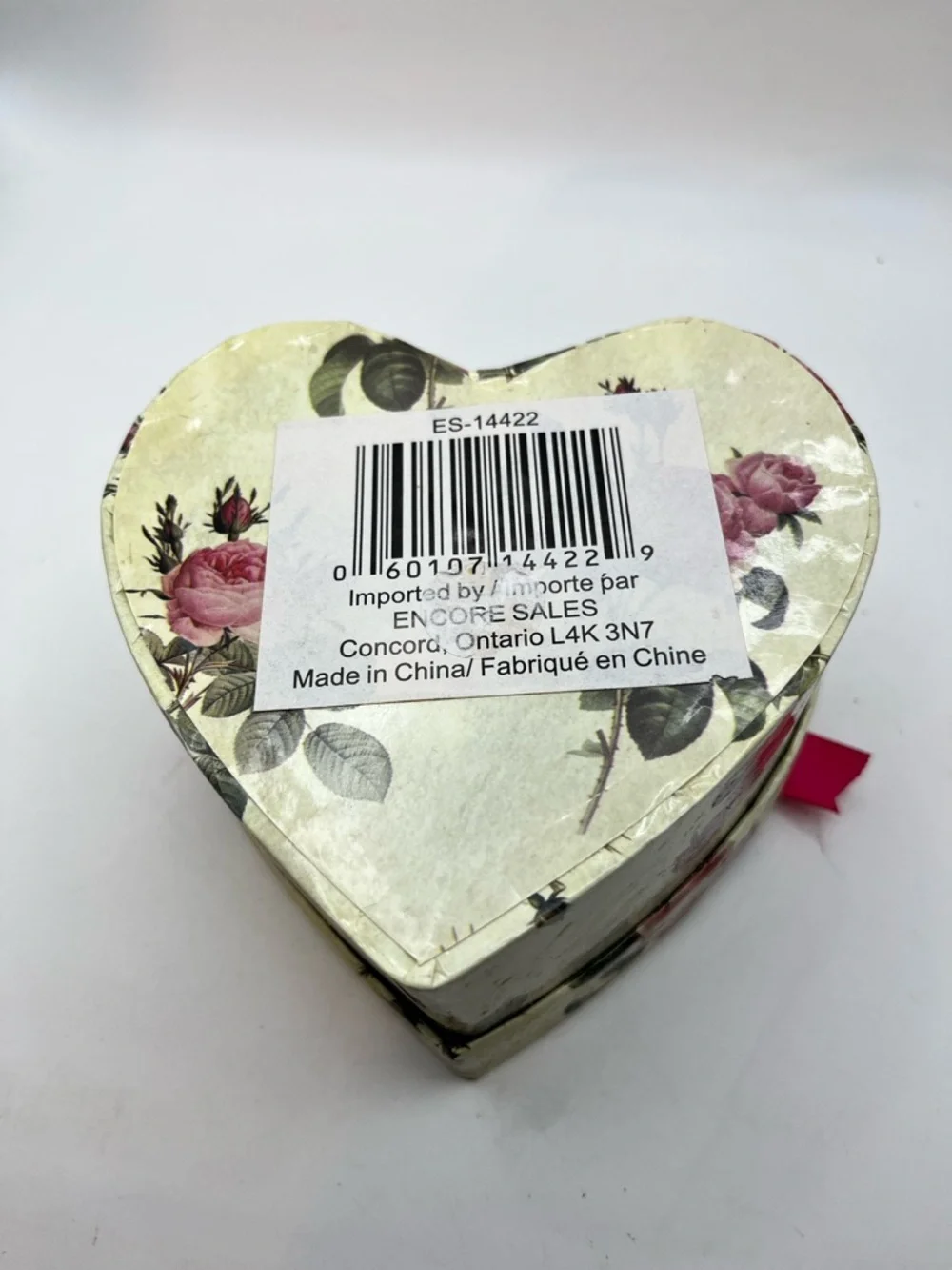 Heart-Shaped Floral Fabric and Cardboard Box with Pink Ribbon
